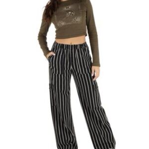 Hurley Black and White Striped Wide Leg Pants and jacket